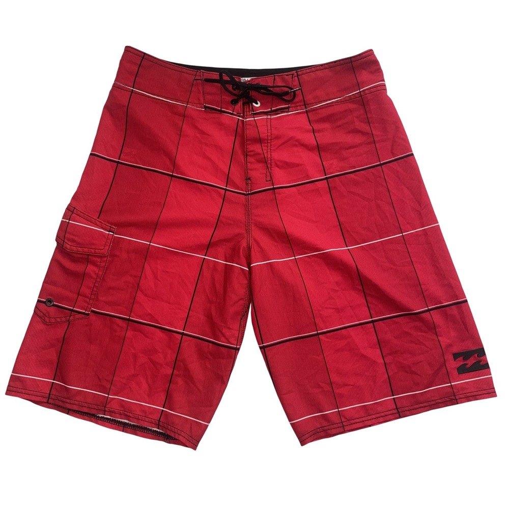 Billabong All Day PX3 Platinum X Board Shorts Sz 31 Red Plaid Cargo Surf Stretch
